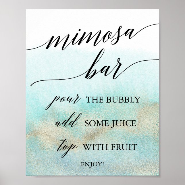 Aqua and Gold Watercolor Beach Mimosa Bar Sign Poster (Vorne)
