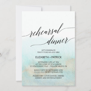 Aqua and Gold Watercolor Beach Probe Dinner Einladung