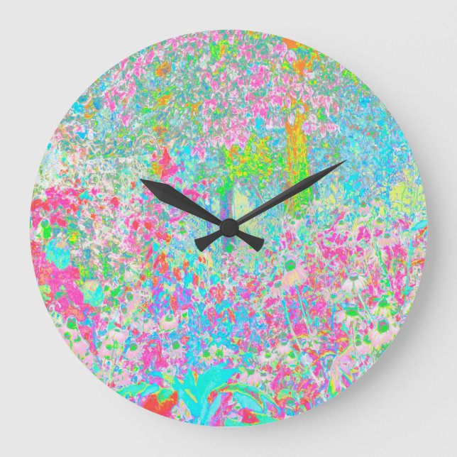 Aqua and Hot Pink Sunrise in My Rubio Garden Große Wanduhr (Vorderseite)