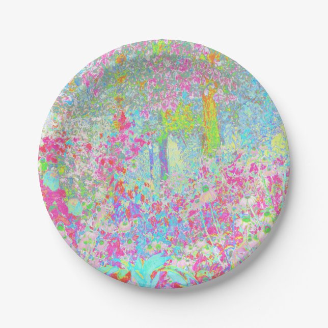 Aqua and Hot Pink Sunrise in My Rubio Garden Pappteller (Vorderseite)