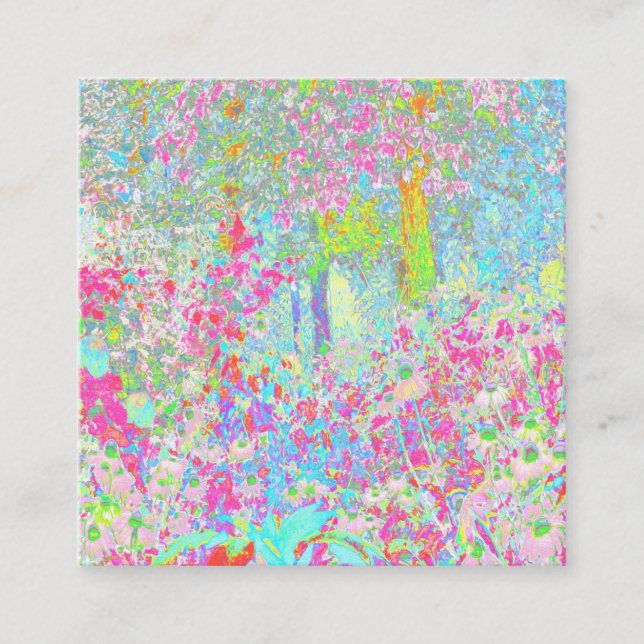 Aqua and Hot Pink Sunrise in My Rubio Garden Quadratische Visitenkarte (Vorderseite)