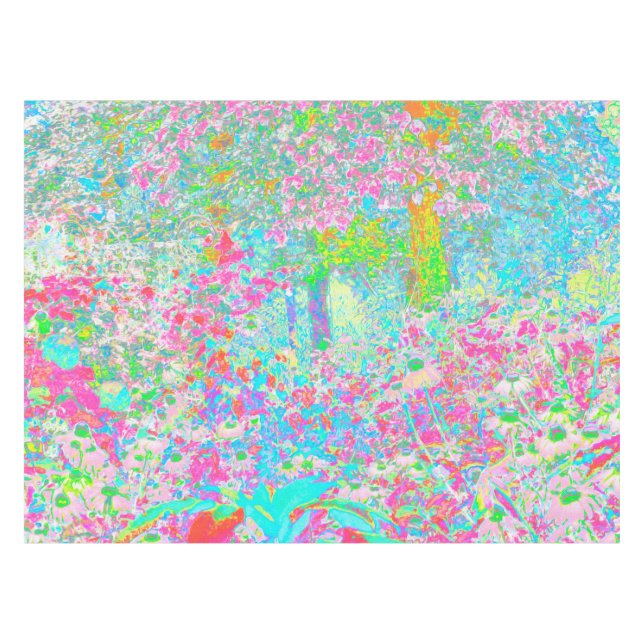 Aqua and Hot Pink Sunrise in My Rubio Garden Tischdecke (Vorderseite (Horizontal))