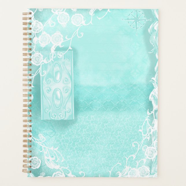 Aqua and Lace Junk Journal Style Planer (Vorderseite)
