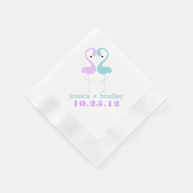 Aqua and Lavender Flamingos Beach Wedding Serviette (Ecke)