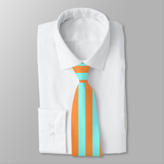 Aqua and Light Orange Stripes Summer Look Krawatte (Gebunden)