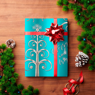 Aqua and Metallic Silver Christmas Geschenkpapier