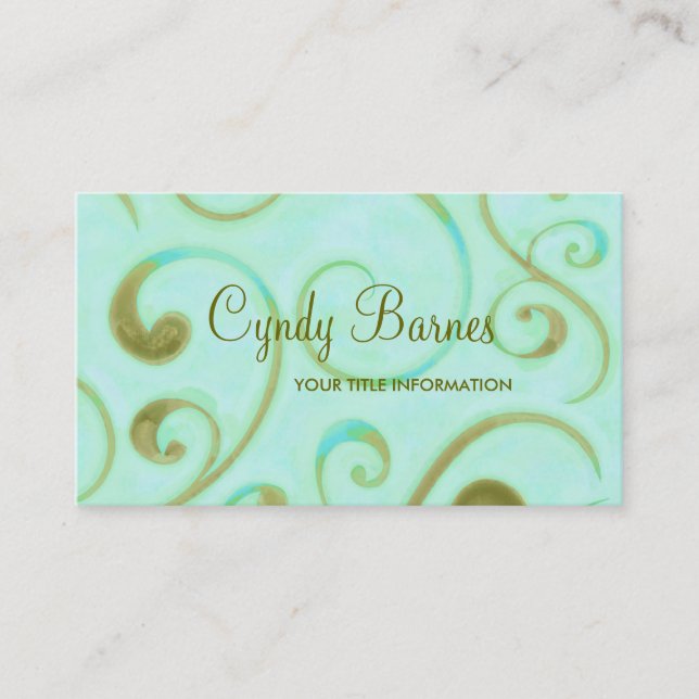 Aqua and Olive Green Wirbel Business Card Visitenkarte (Vorderseite)
