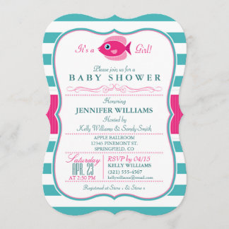 Aqua and Pink Fish Baby Shower Einladung