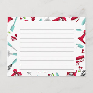 Aqua and Red Kitchen Gadget Rezept Card Postkarte