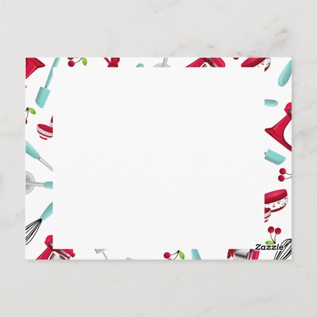 Aqua and Red Kitchen Gadget - Rezept Karte Unausge (Rückseite)