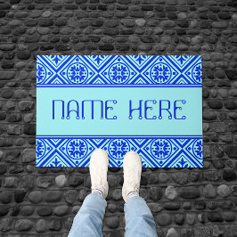 Aqua and Royal Blue Individuelle Name Modernes Des Fußmatte