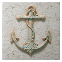 Aqua and Sand Coastal Anchor Art Fliese