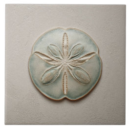 Aqua and Sand Coastal Sand Dollar Relief Artwork Fliese