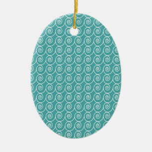 Aqua and White Curlie Cue Pattern Keramikornament