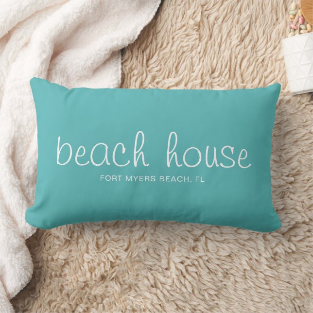 Aqua and White Nautical Beach House - ein benutzer Lendenkissen (Decke)