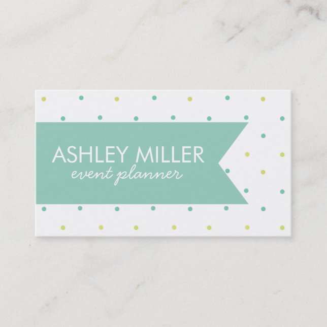 Aqua and Yellow Polka Dot Ribbon Business Card Visitenkarte (Vorderseite)