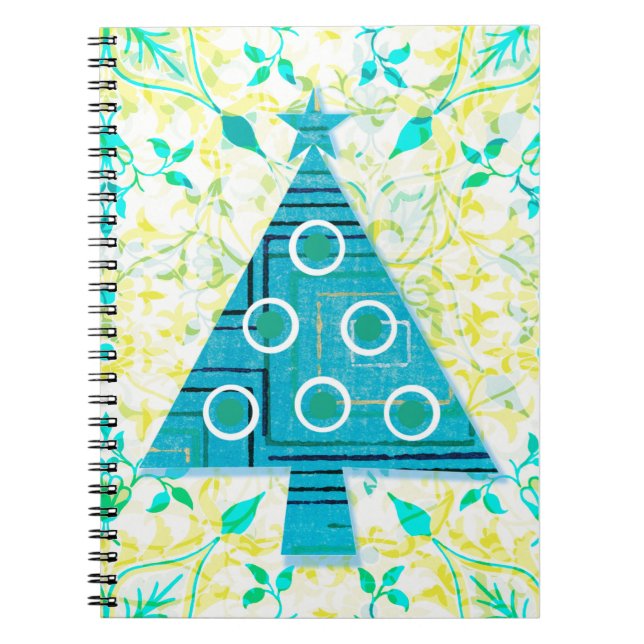 Aqua and Yellow Retro Christmas Tree Journal Notizblock (Vorderseite)