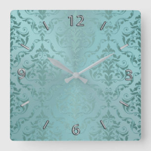 Aqua Antique Vintag Damask Wall Clock Quadratische Wanduhr