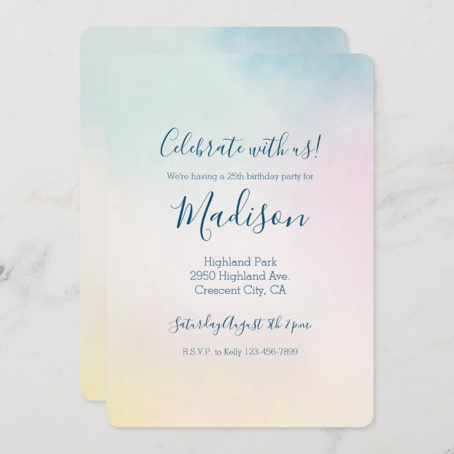 Aqua Aqua Rosa Gelbe Gefärbte Krawatte Ombre Einladung (Vorne/Hinten)