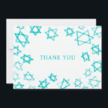 Aqua Aqua Stern von David Bar Bat Mitzvah Dankeskarte<br><div class="desc">Perfekt Spaß DANK YOU card zu senden nach einem Fledermaus Mitzvah, Bar mitzvah oder anderen jüdischen Feiern! Handgefertigte Aquarellkunst für Sie auf der Vorderseite und leere Rückseite! Vollständig anpassbar! Klicken Sie auf "Personalisieren" oben, um den Text zu bearbeiten. Klicken Sie auf "Bearbeiten mit dem Designwerkzeug", um die Schriftart, Farben und...</div>