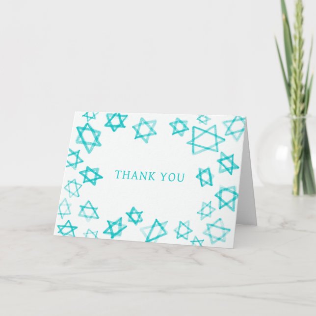 Aqua Aqua Stern von David Bar Bat Mitzvah Dankeskarte (Vorderseite)