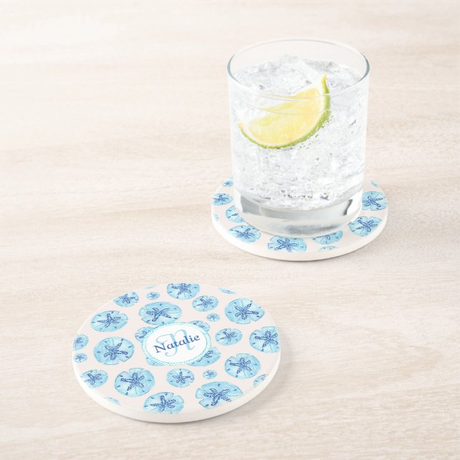 Aqua aquamarin-blau Sand Dollar Aquarell individue Getränkeuntersetzer (Seite)
