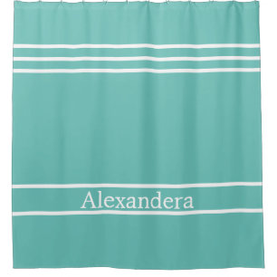 Aqua Aquamarin blau und weiß gestrippte Wasserküst Duschvorhang