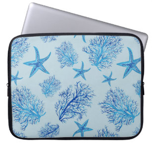 Aqua aquamarin-blaue Koralle und Seesternaquarell Laptopschutzhülle