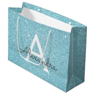 Aqua Aquamarin Blue Glitzer & Sparkle Monogram Große Geschenktüte