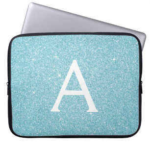 Aqua Aquamarin Blue Glitzer und Sparkle Monogram Laptopschutzhülle