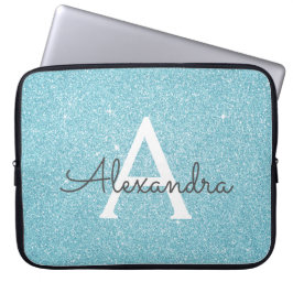 Aqua Aquamarin Blue Glitzer und Sparkle Monogram Laptopschutzhülle