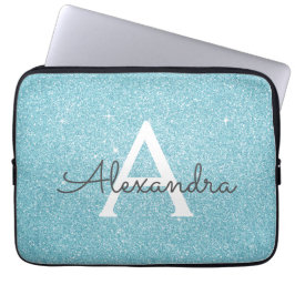 Aqua Aquamarin Blue Glitzer und Sparkle Monogram Laptopschutzhülle