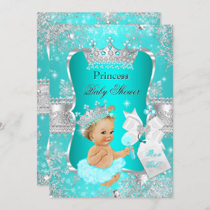 Aqua Aquamarin Blue Princess Baby Dusche Blonde Gi Einladung