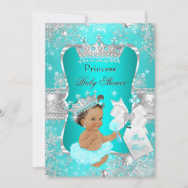 Aqua Aquamarin Blue Princess Baby Dusche Brünett Einladung