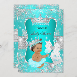 Aqua Aquamarin Blue Princess Baby Dusche Brünett Einladung