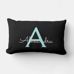 Aqua Aquamarin Blue Script Girl Monogram Name Lendenkissen