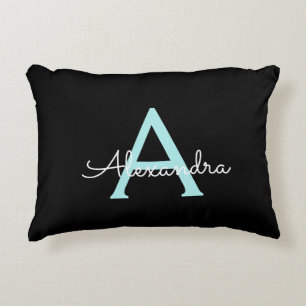 Aqua Aquamarin Blue Script Girly Monogram Name Dekokissen