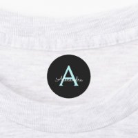 Aqua Aquamarin Blue Script Girly Monogram Name
