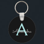 Aqua Aquamarin Blue Script Girly Monogram Name Schlüsselanhänger<br><div class="desc">Black und Aqua Aquamarin Blue Simple Script Monogram Name Keychains (Key Chain). Das macht den perfekten 16 Geburtstag,  Hochzeit,  Brautparty,  Jubiläum,  Babydusche oder Junggeselinnen-Abschied Geschenk für jemanden,  der Lieben glamourösen Luxus und schicke Stile.</div>