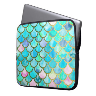 Aqua Aquamarin Blue Watercolor Meerjungfrau Scales Laptopschutzhülle