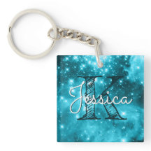 Aqua Aquamarin Celestial Starry Monogram