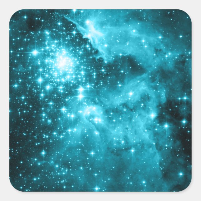 Aqua Aquamarin Celestial Stars Quadratischer Aufkleber (Vorderseite)