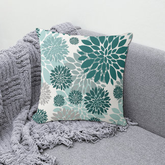 Aqua Aquamarin Grau Blume Muster Kissen