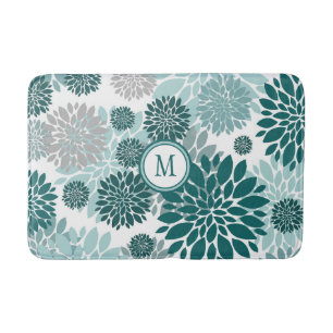 Aqua Aquamarin Gray Blume Grau Muster Badematte
