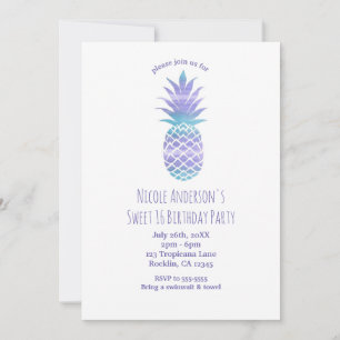 Aqua Aquamarin & Lila Ananas Tropischer Chic Party Einladung