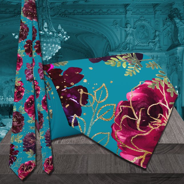 Aqua Aquamarin Merlot Jewel Tone GoldWedding Krawatte (Aqua Teal Merlot Jewel Tone Gold Wedding Neck Tie)