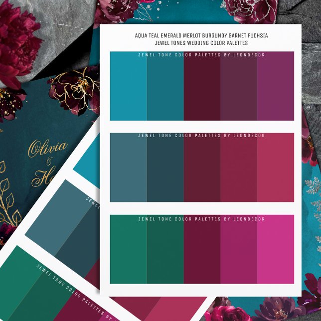 Aqua Aquamarin Merlot Jewel Tone Wedding Color Pal (Aqua Teal Merlot + Teal Bordeaux + Emerald Burgundy Jewel Tone Wedding Color Palettes)