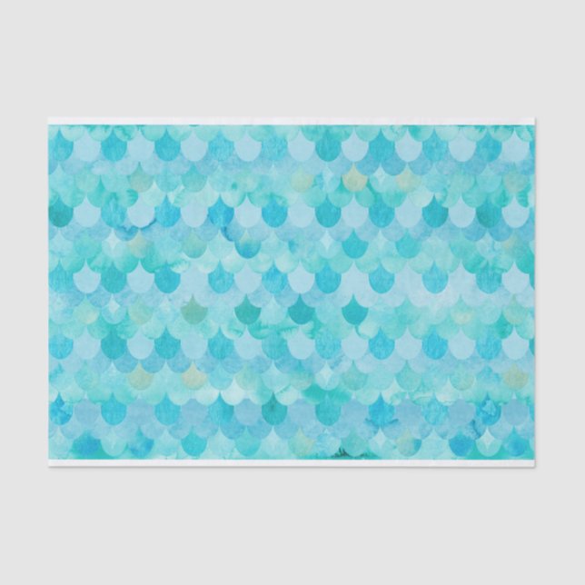 Aqua Aquamarin Mermaid Scales Fish Scales Muster Seidenpapier (Vorderseite)