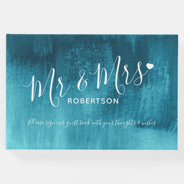 Aqua aquamarin moderne Kunst maßgeschneidertes Hoc Gästebuch (Vorderseite)