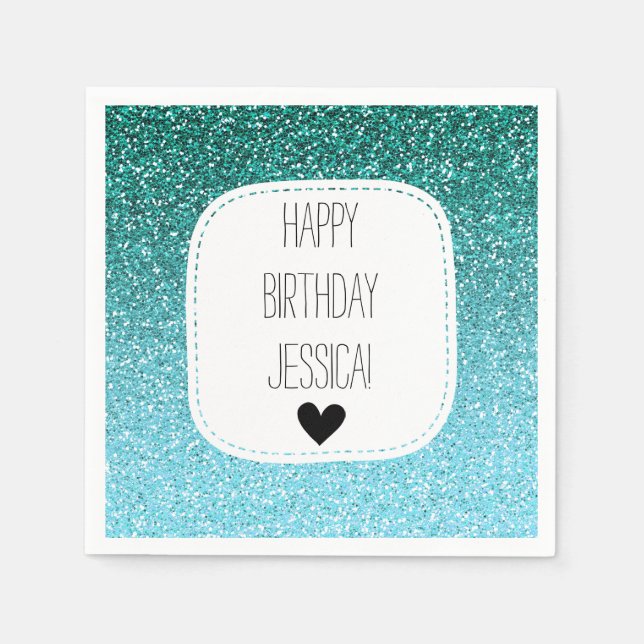 Aqua Aquamarin Ombre Imitats Glitzer Serviette (Vorderseite)